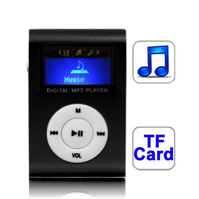 TF (Micro SD) Card Slot MP3 Player with LCD Screen, Metal Clip (Black) - Click Image to Close